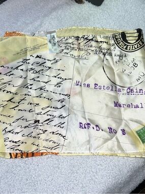 Postcard Print 100% Silk Scarf with Handwritten Script Victorian Trading Co